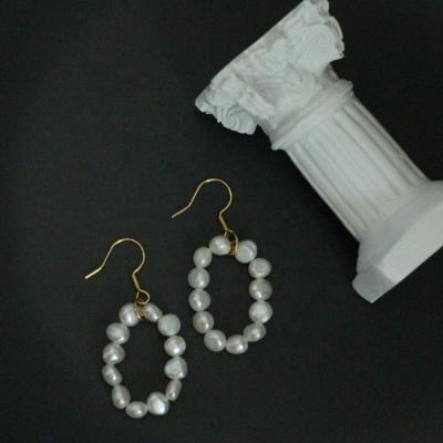 China Original Handmade Freshwater Pearl Circle Earrings Hook Gold Plated Fine Jewelry Original Handmade Birthday Gift for sale