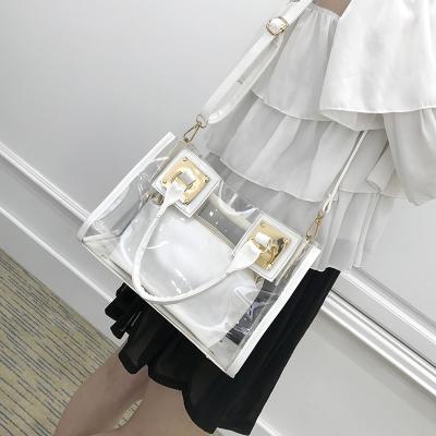 China Fashion Big See Through 2021 Trendy Clear Purse And Jelly Bag ins PVC Handbags With Ziplock Handle Designer Clear Bag for sale