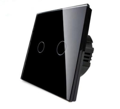 China 2 gang waterproof black tempered glass panel touch screen light switch for smarthome for sale