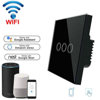 China Wireless Touch Switch  EU Standard 3 Gang Wifi Control Switch APP Control Wifi Light Switch Smart Light Switch for sale