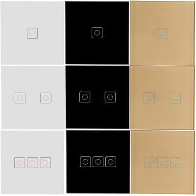 China EU Standard Light Switch Touch Panel Glass Switches, 1/2/3/ Gang Sensor Light Switch 220v Led Bulb Light Switches for sale