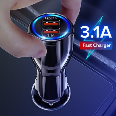 China 18W 3.1A Car Charger Quick Charge 3.0 Universal Dual USB Fast Charging QC For iPhone Samsung Xiaomi Mobile Phone In Car for sale