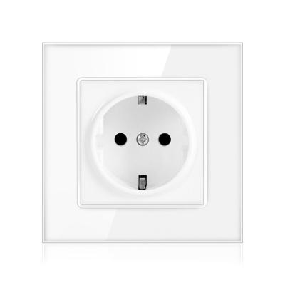 China Power Socket,16A EU Standard Electrical Outlet 86mm * 86mm white Crystal Glass Panel wall socket for sale