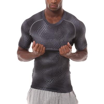 China Gym Fitness Breathable Summer Snake Printing Compression Sports Strongly Wholesale Custom T-shirt Men's Quick Dry Tops for sale