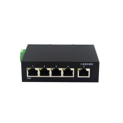 中国 Low Cost 100M 5 RJ45 DC12~52V Power Supply Guide Rail Industrial Rail Type Ethernet Electrical Switch 1.4Gbps 販売のため