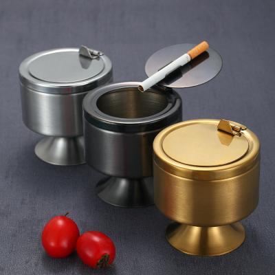 China Rustproof Stainless Steel Metal Round Ashtray Portable Tobacco Windproof Pot Cigarette Cigar Ashtray for Bar KTV or Hotel Use for sale