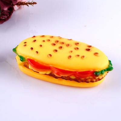 China 2021 Viable Wholesale Realistic Toy Vocalize Vinyl Bite Pet Food Burger Dog Realistic Toy for sale