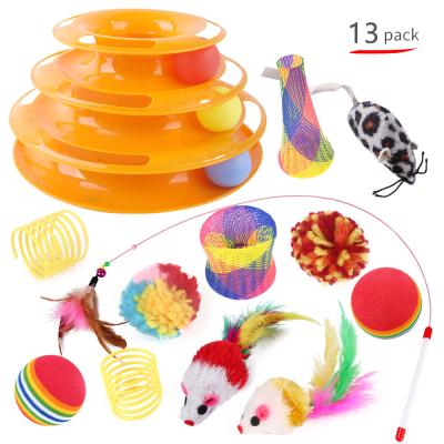 China Viable Hot Selling Feather Ball Sports Pet Cat Mouse Toys Set Interactive Amusement Pet Toy for sale