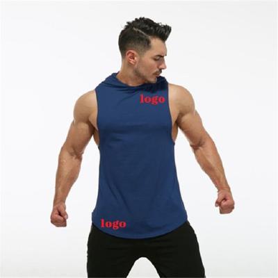 China New Fashion Cotton Breathable Shirts Gym Printed Sleeveless Hoodies Fail Top Mens Fitness Shirt Bodybuilding Workout Vest Men for sale