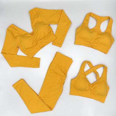 China Breathable Seamless Eco-Friendly Recycled Nylon Spandex Yoga Sets Fitness Workout Clothing 4 Piece Women Sports Yoga Set for sale