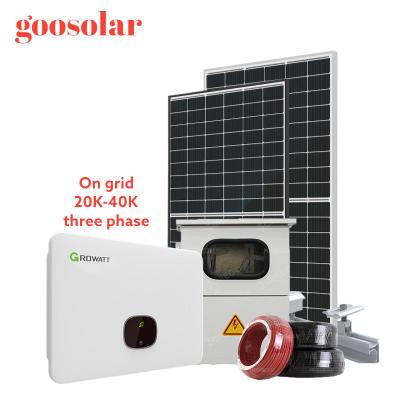 China Goosolar Home Solar Grid-tied Home System 40KW 30KW 20KW On Grid Solar System For Home With Growatt Solar Inverter for sale