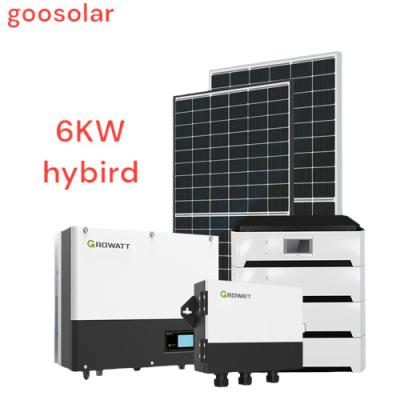 China Home Solar Power Hybrid Solar Power Storage System 5KW 10KW Goosolar Solar Power System With 6kwh Growatt Storage Battery for sale