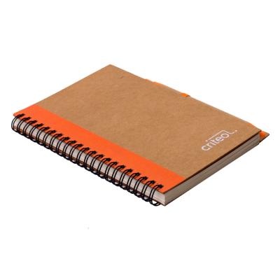 China Spiral Cheap Notebook With Custom Logo Kraft Paper Cover Lined Coil Notebook With Pen Holder for sale