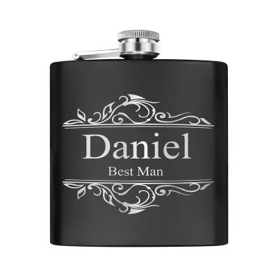 China Birthday Gift Anniversary Gift Custom Engraved Black 6oz Stainless Steel Hip Flask With Box OEM Wedding Favors Best Man Gift For Groomsmen Gifts for sale