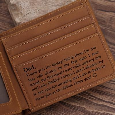 China Anti Theft Custom Leather Wallet Engraved Wallet Gifts For Men On Birthday Valentine Christmas Day Drop Shipping for sale