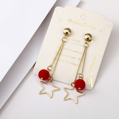 China High Quality Christmas High Sense Of Simplicity Long Five-pointed Star Red Fashionable Pearl Dangle Earrings For Women for sale