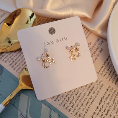 China High-grade All-match fresh girls pearl star earrings temperament design moon earrings jewelry for sale