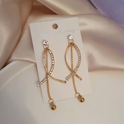 China All-match high-grade ladies temperament tassel earring long delicacy color fairy gold earrings for sale