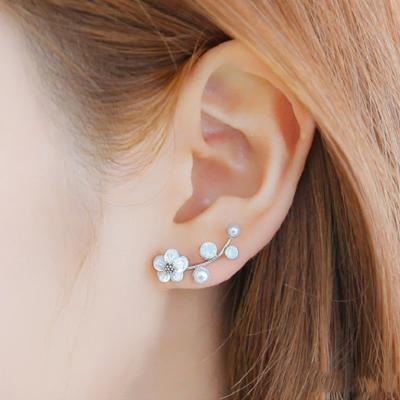 China New Style Hole Punch Jewelry Zinc Alloy High Quality Simulated Pearl Dangle Earrings Wings Leaf Feather Flower Earrings for sale