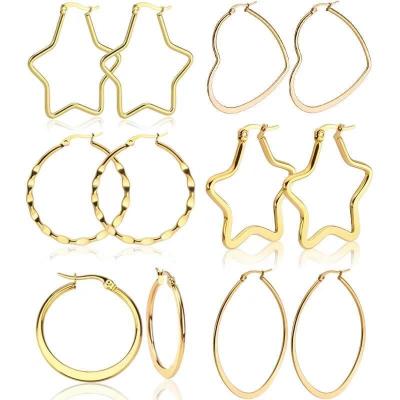 China High Quality Gold Geometric Five-pointed Star Women's Hoop Earrings Round Heart Circle Stud Earrings for sale