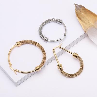 China Women's Minimalist Round Dangle Earrings Semi-mesh High Quality Stainless Steel Gold Round Fashion Stud Earrings for sale