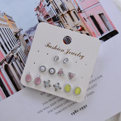 China New high quality retro punk geometric pearl earrings 6 piece set rhinestone drop shape earrings for sale