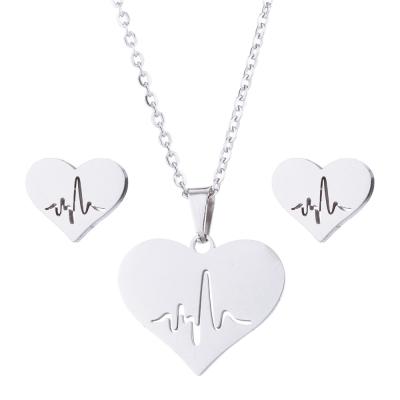 China Romantic Three Piece Simple Love Ecg Couples Pendant Jewelry Sets Stainless Steel Jewelry Sets Women for sale