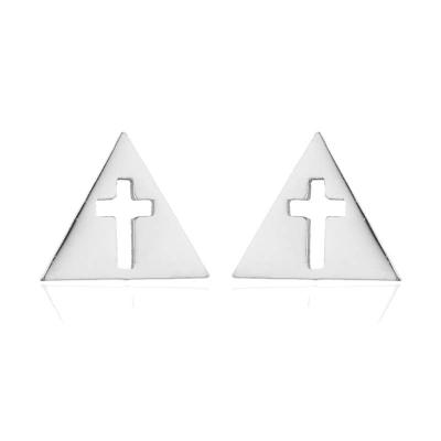 China High Quality Cheap European American Jewelry Hollow Cross Ear Studs Wholesale Single Triangle Ear Studs for sale