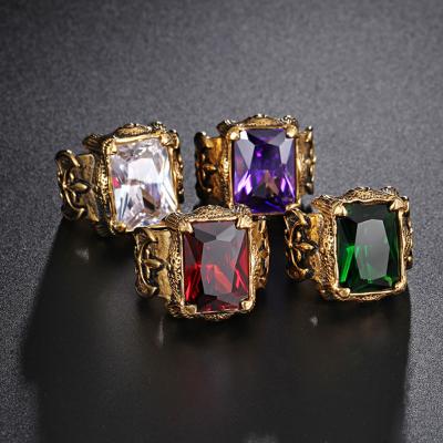 China FASHIONABLE Popular Retro Inlaid Color Titanium Zircon Ring 14K Tomahawk Steel Gold Plated Rings for sale