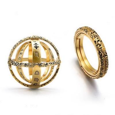 China TRENDY Vintage Astronomical Ball Men's Gold Rings For Women's Creative Intricate Rotating Cosmic Finger Ring Jewelry for sale