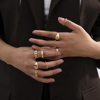 China Vintage Women Shape Ring Gold Color Hollow Moon Zinc Alloy Geometric 9pcs Knuckle Set Ring for sale