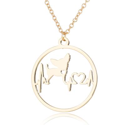 China Fashion Cute Simple Animal Dog Collar Dog Hollow Circle Pendant Necklace For Women for sale