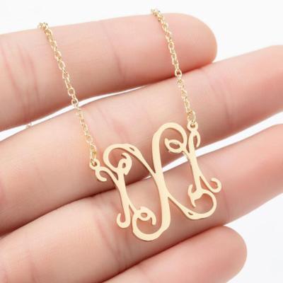 China Fashion Romantic Ancient English Necklace Personalized Letter Stainless Necklace 26 Letters for sale