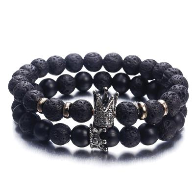 China Trendy Men Environmentally Friendly Lava Stone Bangle Adjustable Imperial Crown And Helmet Charm Aluminum Alloy Bracelet for sale