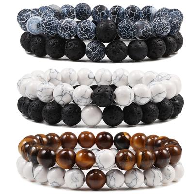 China Natural Stone Elastic Turquoise Lava Stone Tiger Eye Bead Natural Environmentally Friendly Men's Rope Yoga Bracelets Set Bracelet for sale