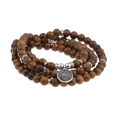 China Environmental Friendly Hot Selling Wood Beads Pendant Bracelet Lotus Charm Multi Layer Buddha Bracelets for sale