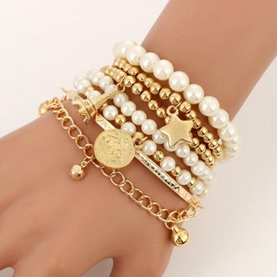 China Fashion Environmental Friendly Women Bracelet Gold Zinc Alloy Multilayer Color Beads Bead Star Bracelet for sale