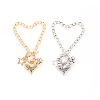 China Environmentally Friendly Women Faux Stone Plaid Gold Silver Star Heart Bangle Simple Buckle Metal Bracelet for sale