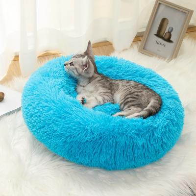 China Custom Made Comfortable Donut Plush Beds Cat Bed No Slip Colorful Plush Waterproof Breathable Hot Selling Waterproof Luxury Dog Bed for sale