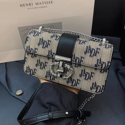 China Retro Letter Printed Chain Long Shoulder Strap Women'S Crossbody Bag Closure Type ZIP for sale