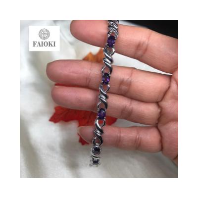 China Elegant Factory Design 925 Sterling Silver Amethyst Wholesale Price Faioki White Gold Anniversary Bracelet for sale