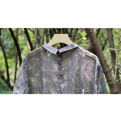 China Floral Collar Button Shirt Anti-Shrink Pleated Back Country Style for sale