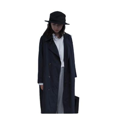 China Lapel Length Autumn Coat Supplier Women Anti-Shrink Casual Dark Blue Anorak Jacket Long Length Autumn Coat for sale