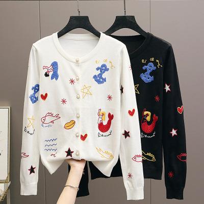 China Anti-Wrinkle Fashion Casual Custom Fall Soft Sweaters Knit Tops Women Crew Neck Pear Buttons Long Sleeve Embroidery Cardigans Design Sweater for sale