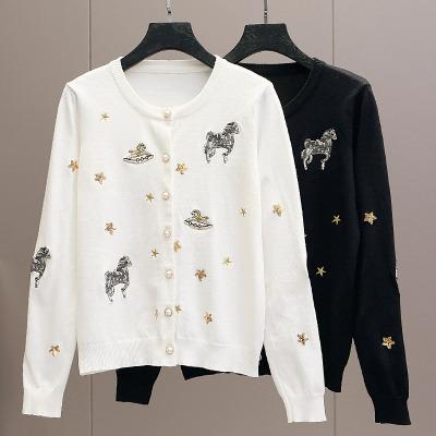 China Wholesale Anti-wrinkle Cotton Sweaters Crewneck Women Luxury Embroidery Knitted Long Cardigan Sweater for sale