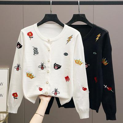 China Anti-wrinkle Factory Custom Autumn Women's Cotton Sweater Cardigan Embroidery Bees Cardigan Sweater for sale