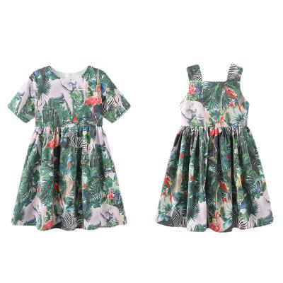 China New Washable Arrive Kids Clothing Summer Dress Girls Fashion Jungle Print Princess Dress Animal Kids Pageant Party Dresses for sale