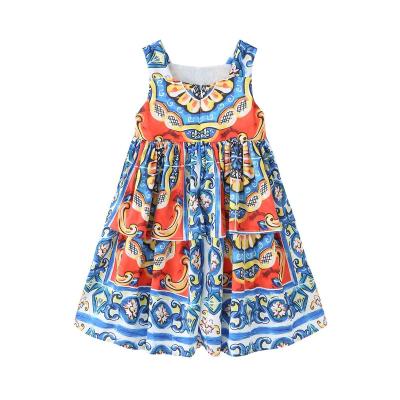 China Washable Kids Dress Girls Dresses in Summer Lawn Kids Flower Girl Dresses Pose Waterfall Dress for Kids Wearing for sale