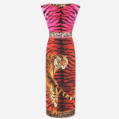 China Leopard Print Sleeveless Tiger Anti-wrinkle Fashion Runway Summer Midi Dress Women Vintage Party Bodycon Slim Dress Vestidos for sale