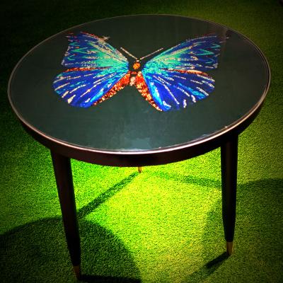 China Durable Colorful Hot Sale Decoration Simple Design Living Room Furniture Luxury Crystal Top Office Round Glass Coffee Table With Rhinestone for sale